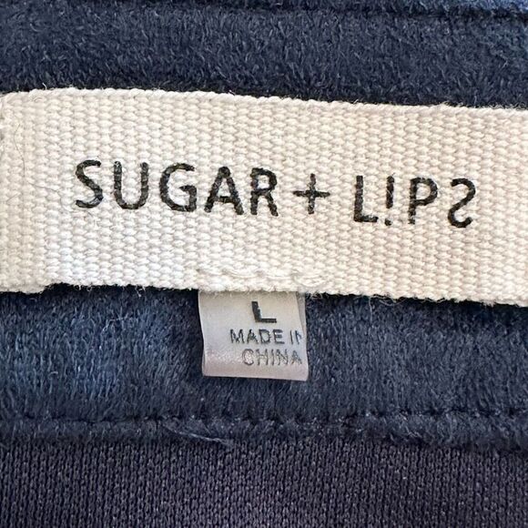 Sugar Lips Rick Rack Patchwork Zip-Up Faux Suede Mini Skirt Blue Black Large - Picture 3 of 4